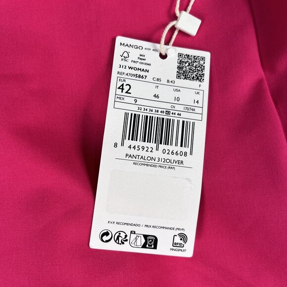 NWT Mango Womens Straight Culotte Cropped High Rise Hot Pink Trousers Sz 10 - Picture 7 of 7